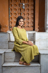 Heer Mul Cotton 2 PC Olive Green chikankari Kurta set