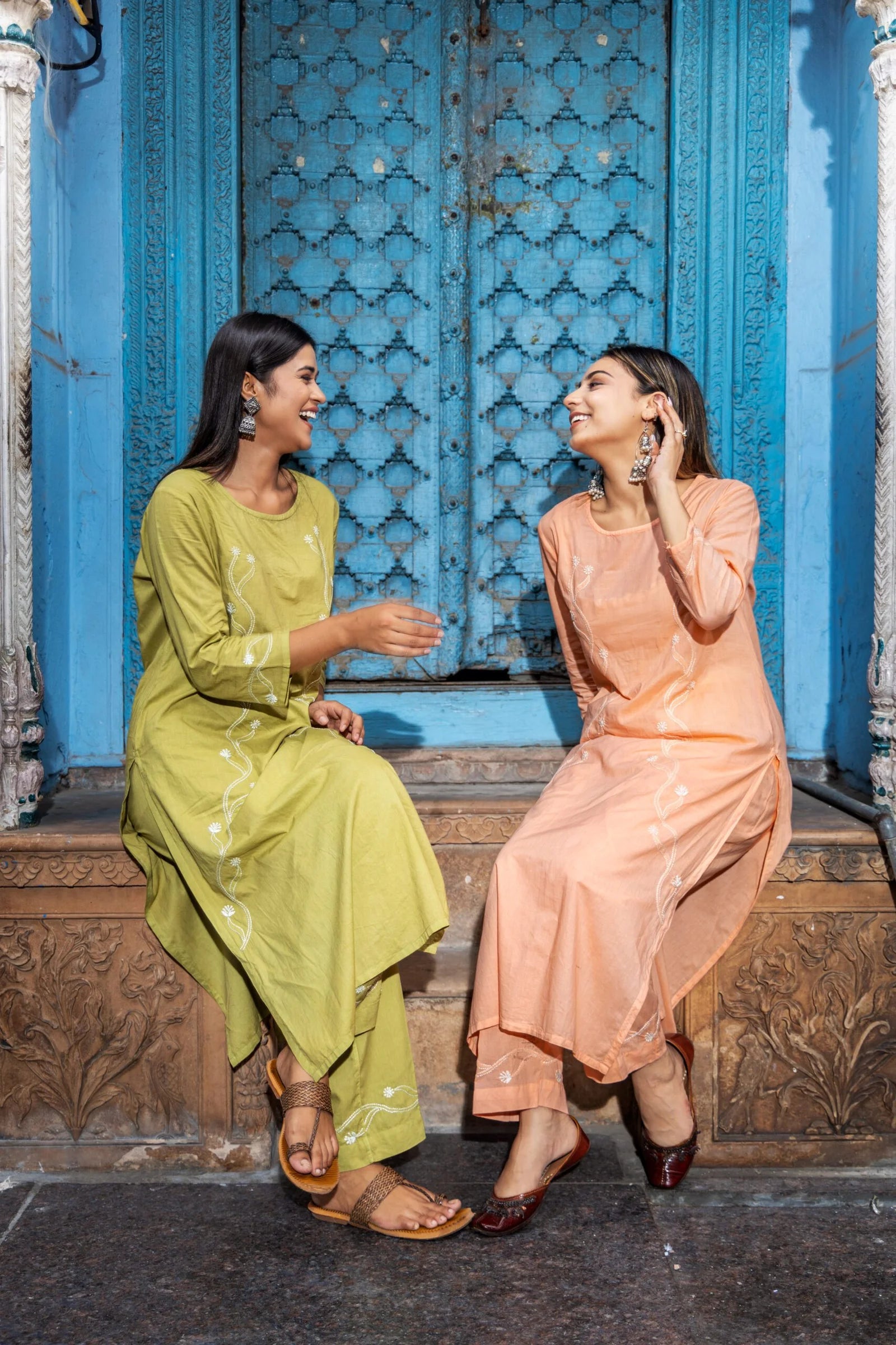 Heer Mul Cotton 2 PC Olive Green chikankari Kurta set