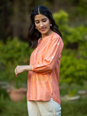 Sahiba Premium Chanderi Silk Blush Orange Chikankari Top