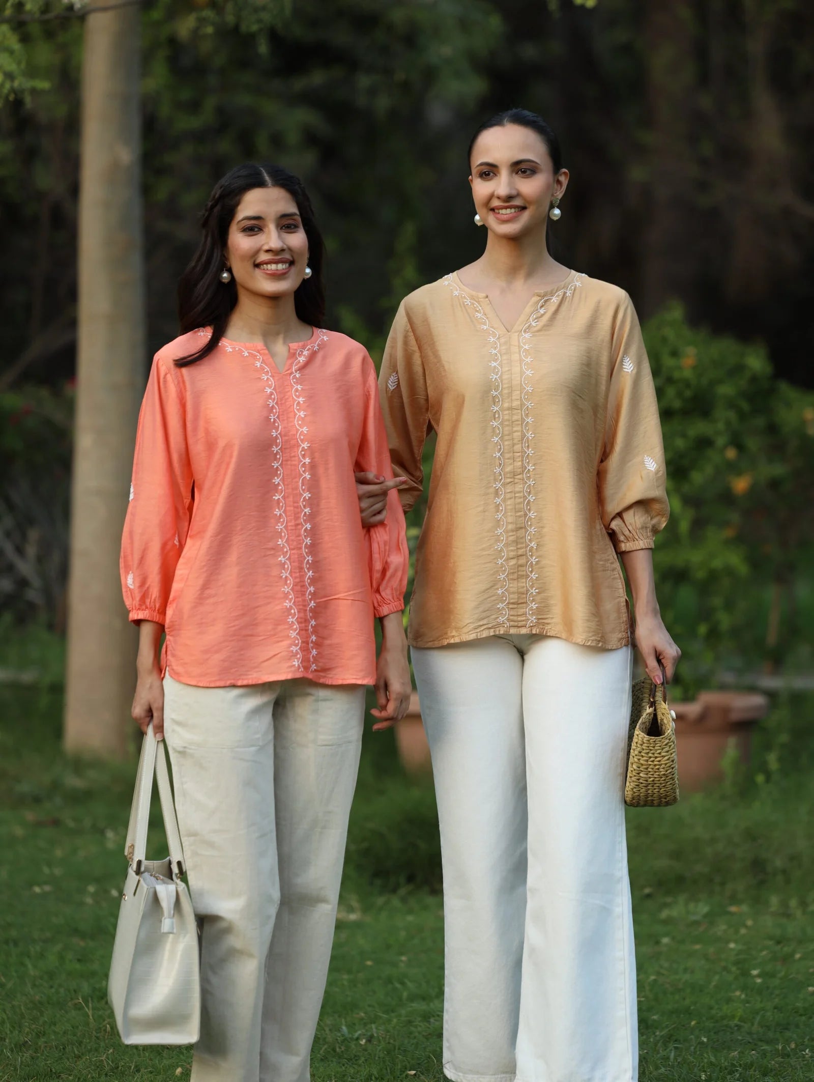 Sahiba Premium Chanderi Silk Golden Beige Chikankari Top