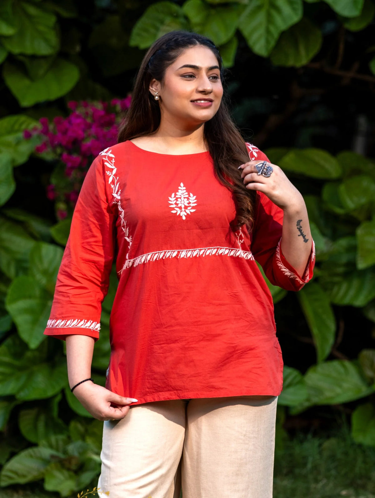 Sahiba Pure Cotton Red Chikankari Top