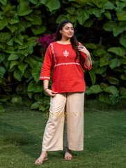 Sahiba Pure Cotton Red Chikankari Top