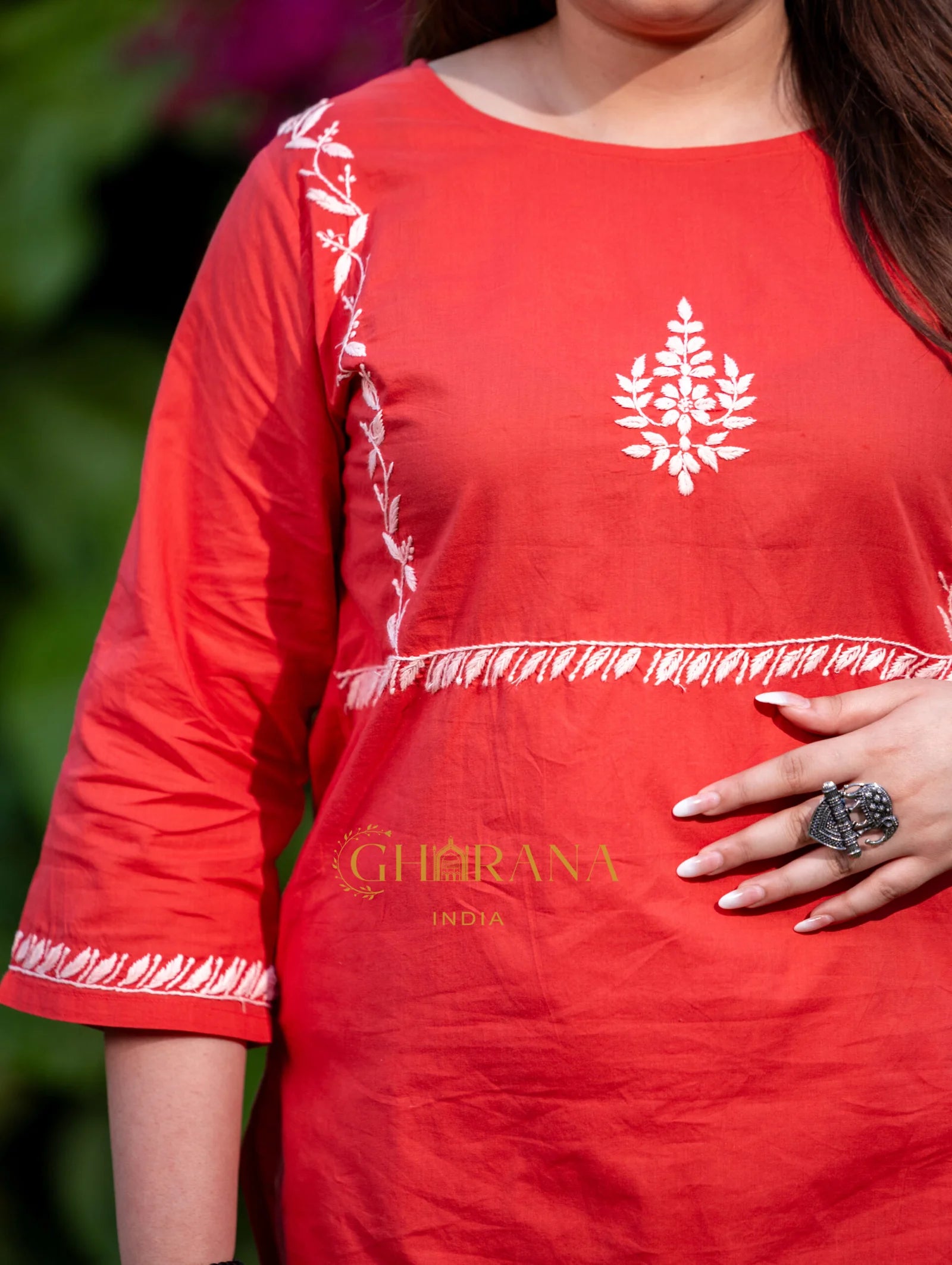 Sahiba Pure Cotton Red Chikankari Top