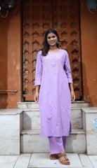 Heer Mul Cotton 2 PC Lilac chikankari Kurta set