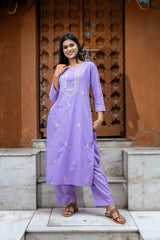 Heer Mul Cotton 2 PC Lilac chikankari Kurta set