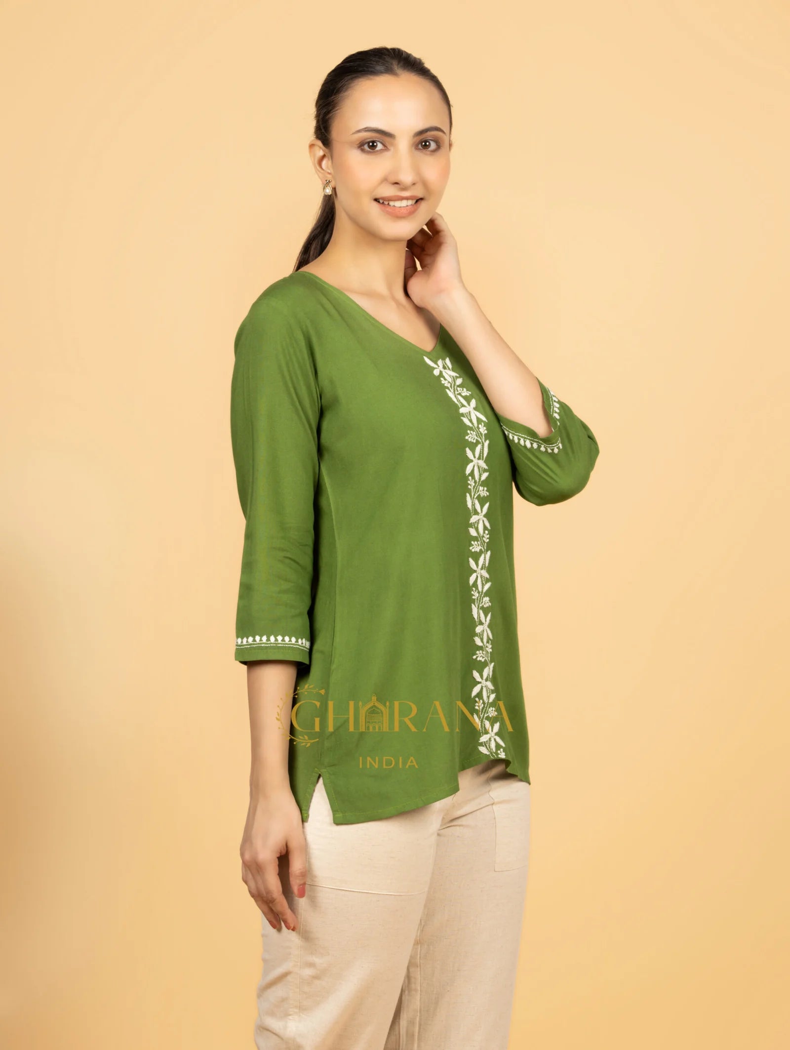 Sahiba Luxury Rayon Green Chikankari Top