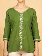 Sahiba Luxury Rayon Green Chikankari Top