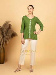 Sahiba Luxury Rayon Green Chikankari Top