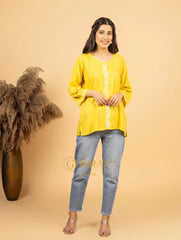 Sahiba Luxury Rayon Yellow Chikankari Top