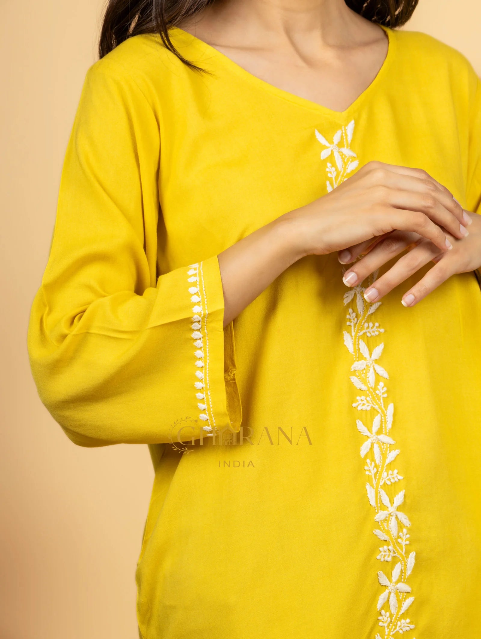 Sahiba Luxury Rayon Yellow Chikankari Top