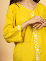 Sahiba Luxury Rayon Yellow Chikankari Top
