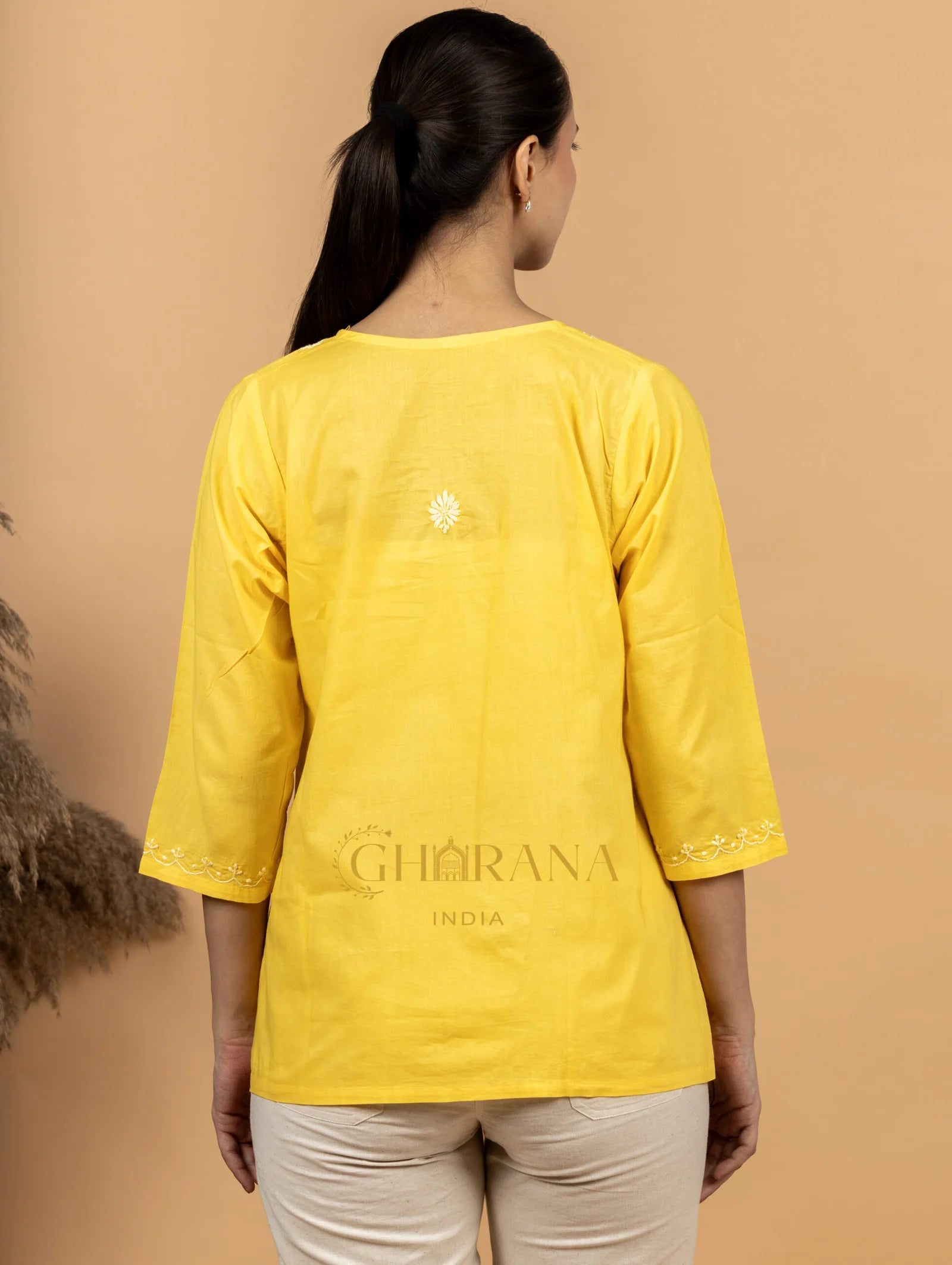 Sahiba Pure Cotton Yellow Chikankari Short Top
