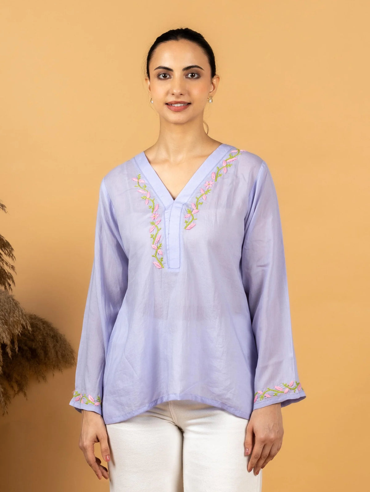 Sahiba Premium Modal Cotton Lavender Chikankari Top