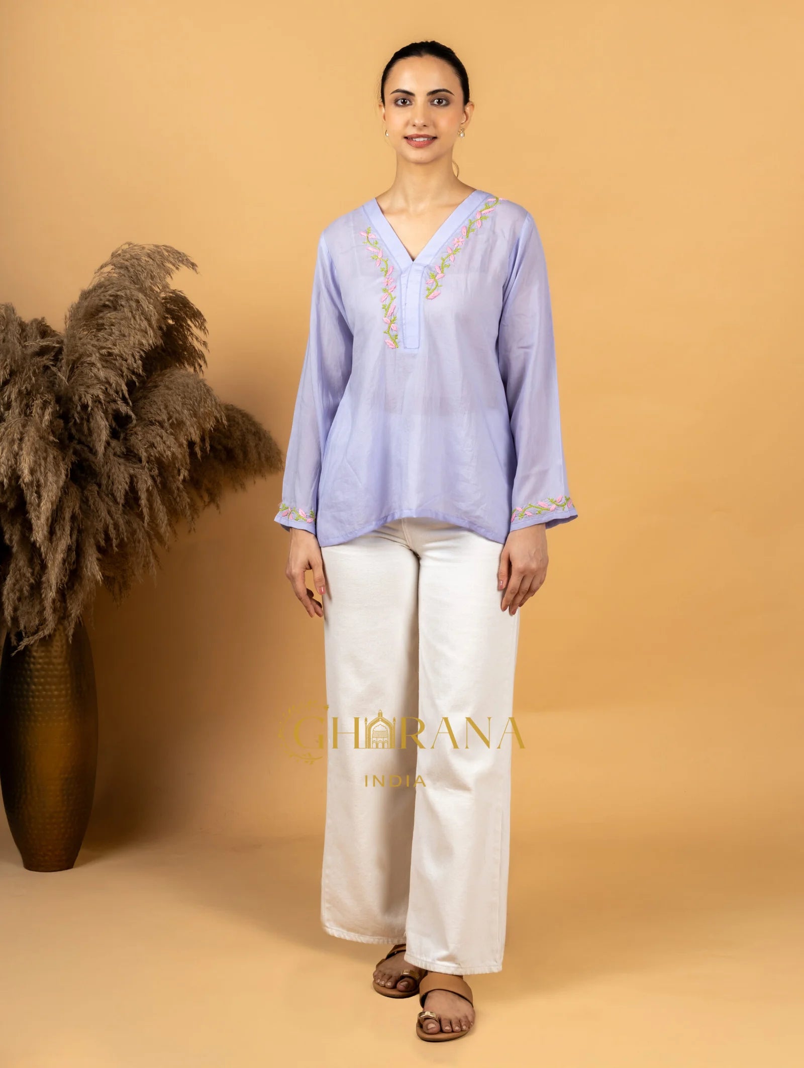 Sahiba Premium Modal Cotton Lavender Chikankari Top