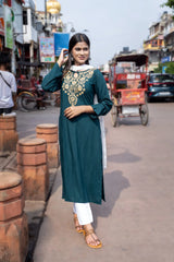 Heer Rayon Bottle Green Chikankari kurta