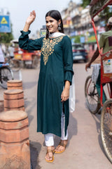 Heer Rayon Bottle Green Chikankari kurta
