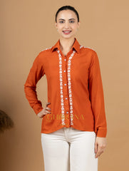 Sahiba Luxury Rayon Burnt Orange Chikankari Shirt Top