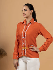 Sahiba Luxury Rayon Burnt Orange Chikankari Shirt Top