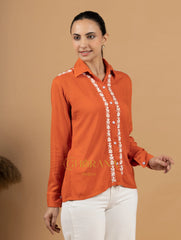 Sahiba Luxury Rayon Burnt Orange Chikankari Shirt Top