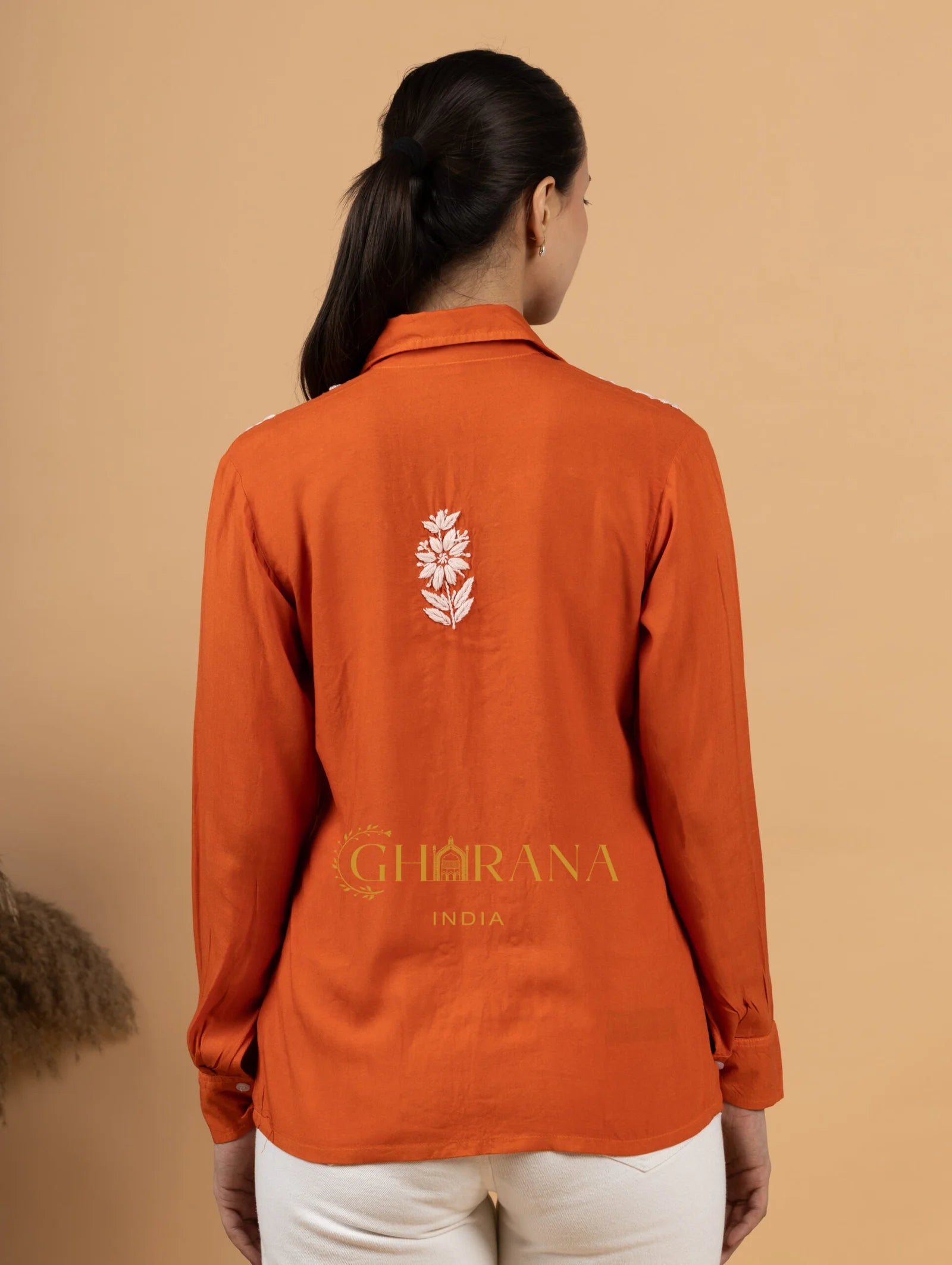 Sahiba Luxury Rayon Burnt Orange Chikankari Shirt Top