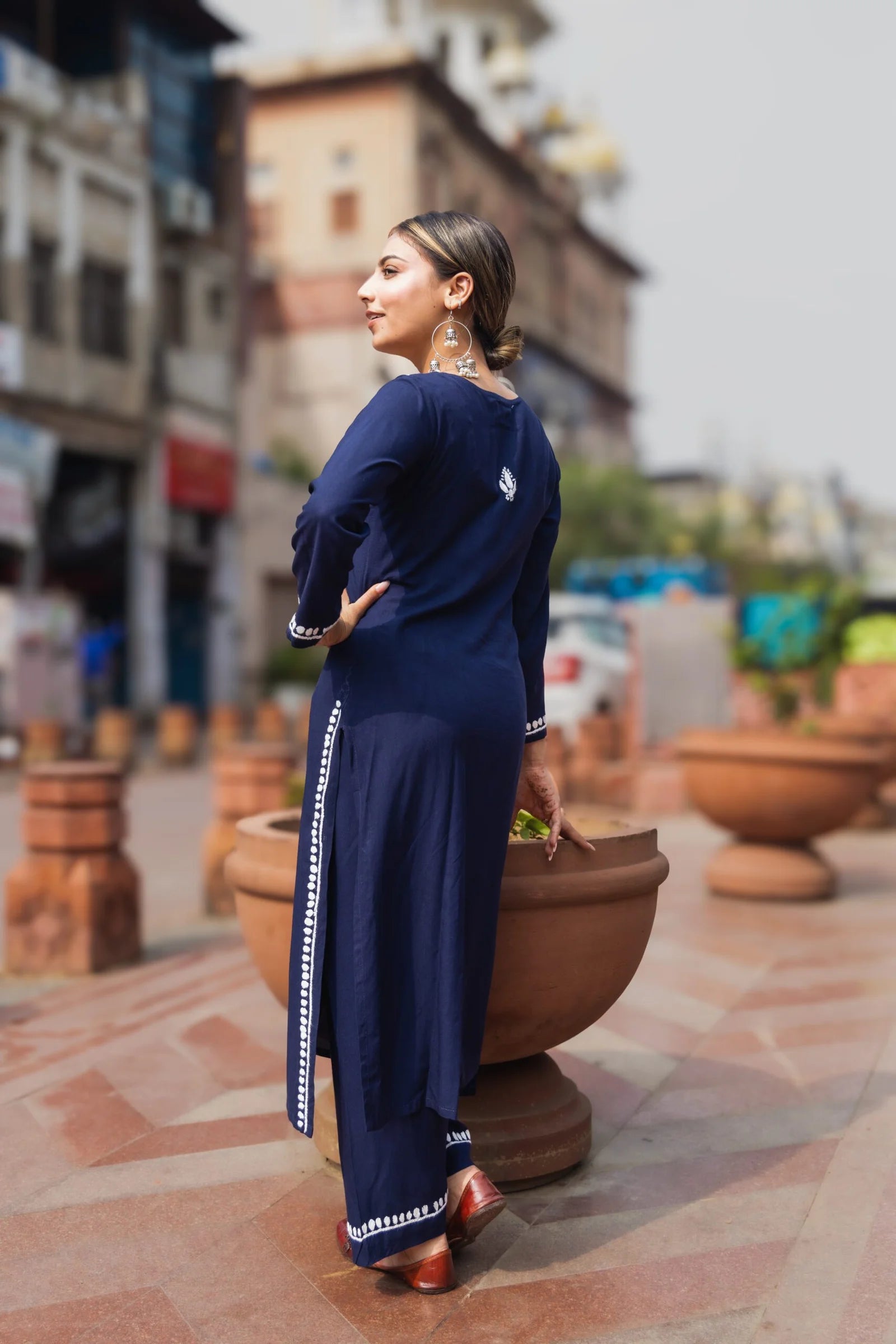 Heer Rayon 2 PC Navy Blue chikankari kurta set
