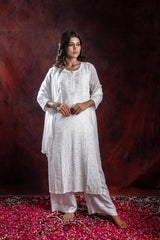Ishq Georgette Kurta in Resham Jaal and Mukaish work_White