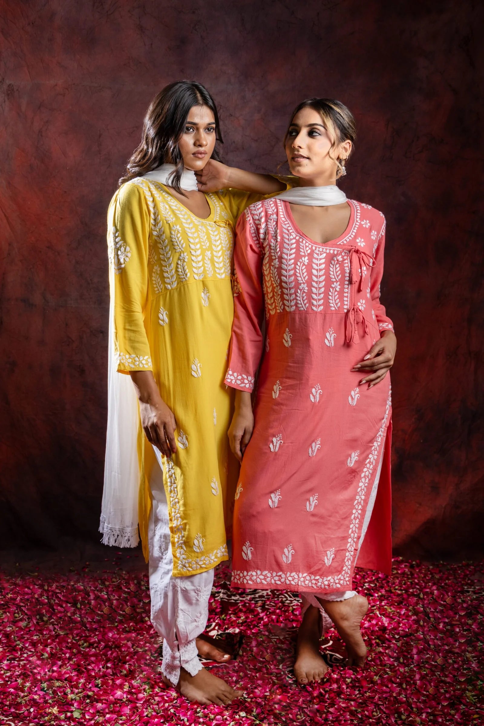 Ishq Rayon Yellow Angrakha Style Chikankari kurta