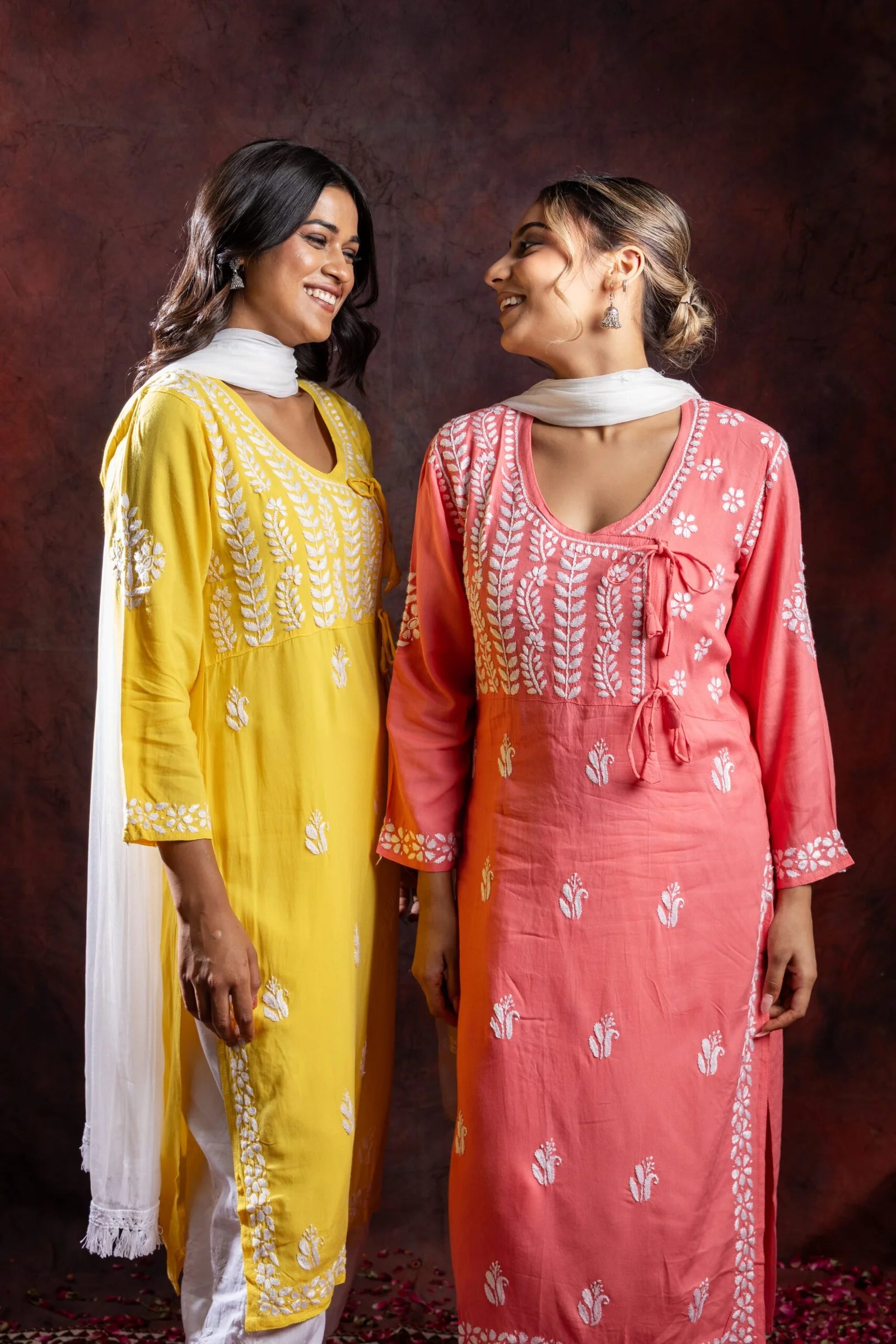 Ishq Rayon Blush Pink Angrakha Style Chikankari kurta
