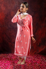 Ishq Rayon Blush Pink Angrakha Style Chikankari kurta
