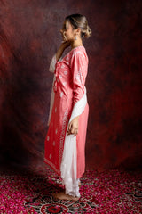Ishq Rayon Blush Pink Angrakha Style Chikankari kurta