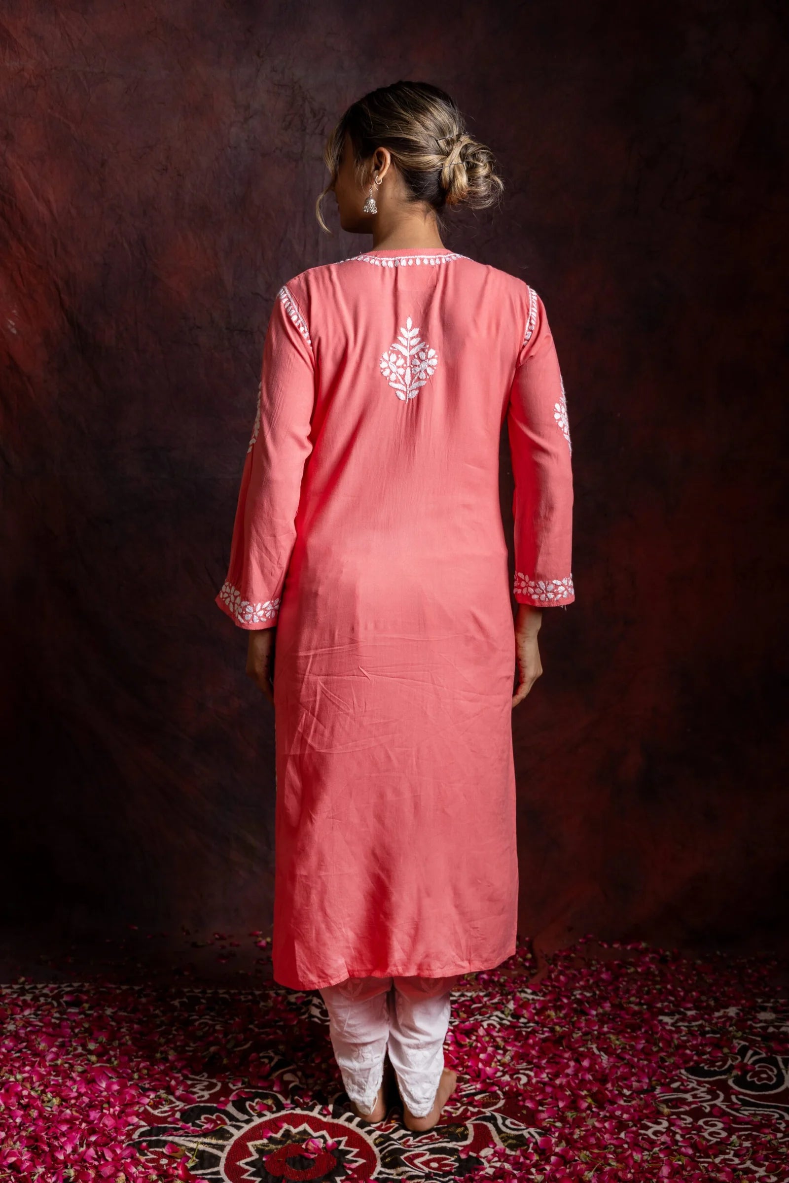 Ishq Rayon Blush Pink Angrakha Style Chikankari kurta