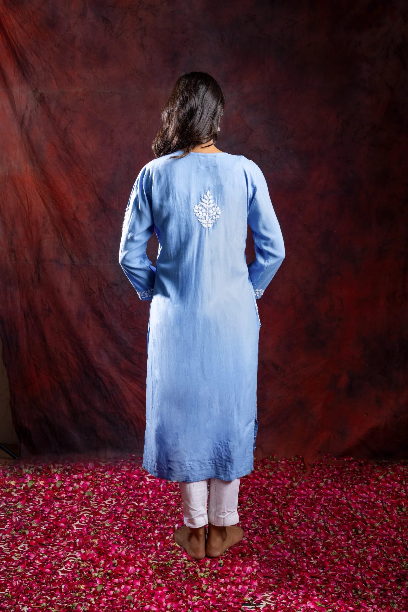 Ishq Rayon Blue Angrakha Style Chikankari kurta