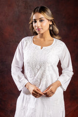 Ishq Chanderi Silk fine Chikankari Kurta_White