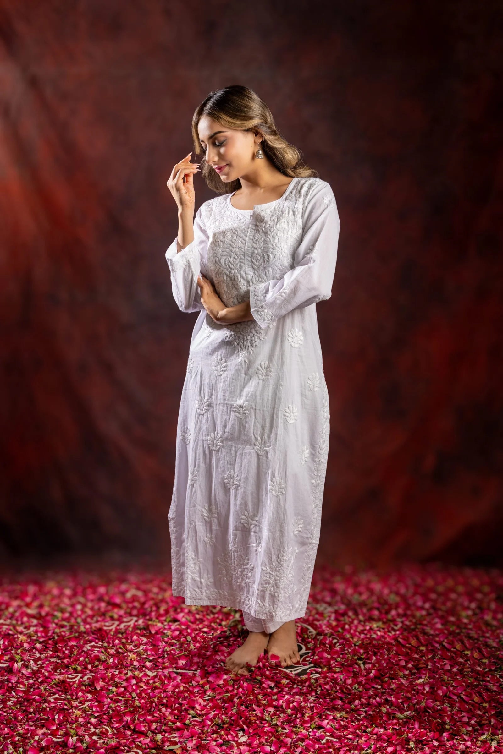 Ishq Chanderi Silk fine Chikankari Kurta_White