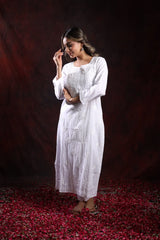 Ishq Mul Cotton fine Chikankari Kurta_White