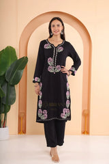 Ishq Luxury Rayon 2 PC Black chikankari Kurta set