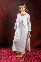 Ishq Chanderi Silk fine Chikankari Kurta_White