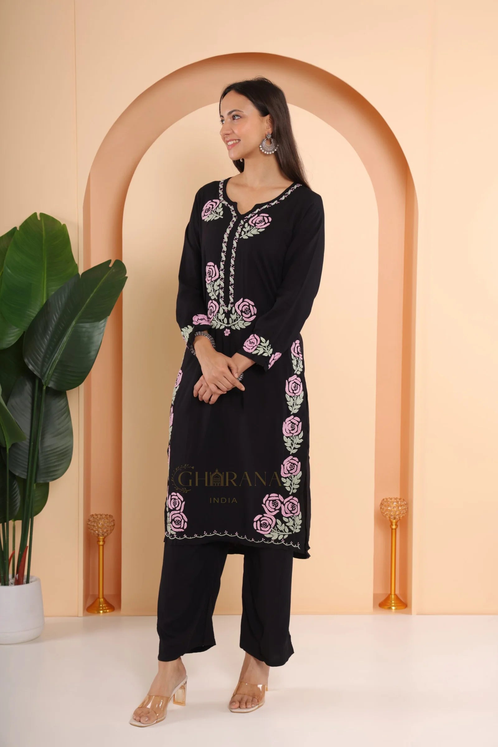 Ishq Luxury Rayon 2 PC Black chikankari Kurta set