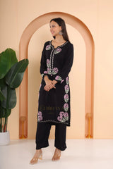 Ishq Luxury Rayon 2 PC Black chikankari Kurta set