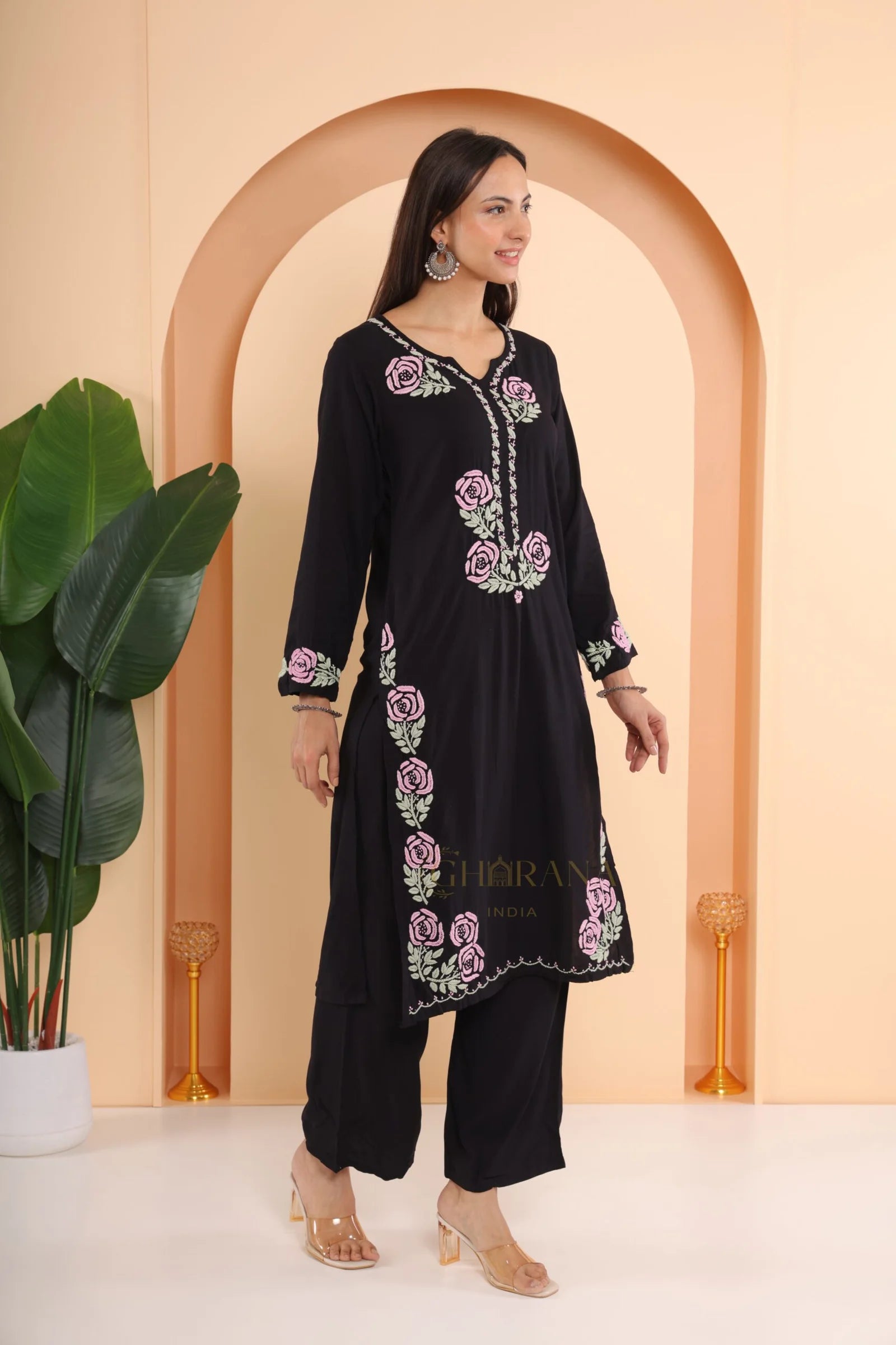 Ishq Luxury Rayon 2 PC Black chikankari Kurta set