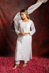 Ishq Chanderi Silk fine Chikankari Kurta_White