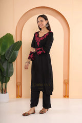 Ishq Modal 2 PC Black Chikankari Kurta set in Pink thread