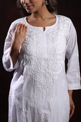 Ishq Mul Cotton fine Chikankari Kurta_White