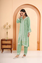 Sahiba Premium Modal Silk 2 PC Green Chikankari Kurta set