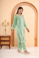 Sahiba Premium Modal Silk 2 PC Green Chikankari Kurta set