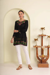 Ishq Modal Black chikankari Short Kurta in green and Pink