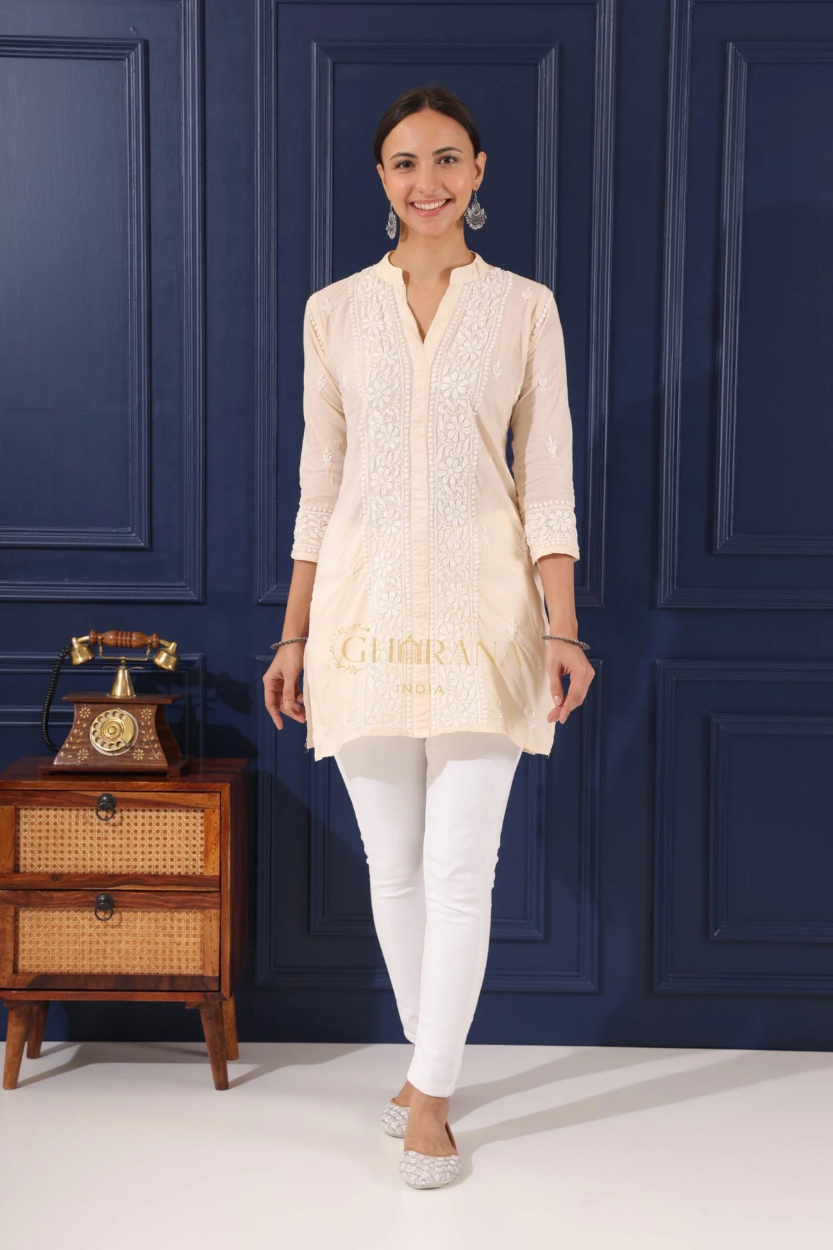 Ishq Mul Cotton Beige chikankari Top
