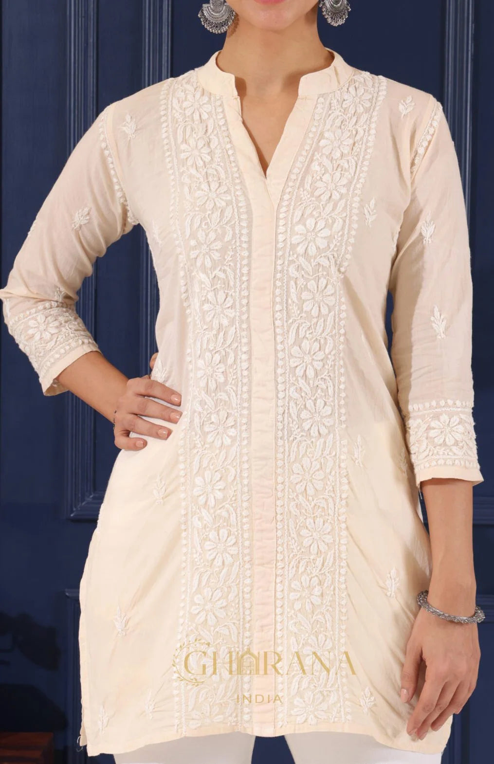 Ishq Mul Cotton Beige chikankari Top