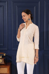 Ishq Mul Cotton Beige chikankari Top