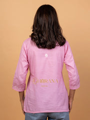 Sahiba Pure Cotton Pink Chikankari Short Top